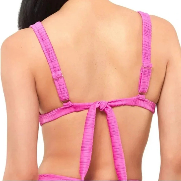 JESSICA SIMPSON Fuschia S Ribbed Tie Square Neck Swimsuit M high waisted bottoms - Picture 4 of 8